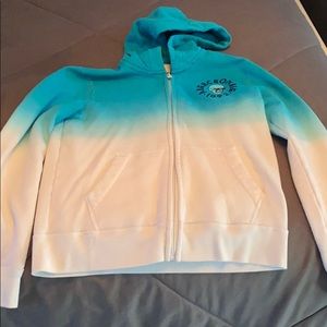 Kids A&F zip up hoody in teal blue and white